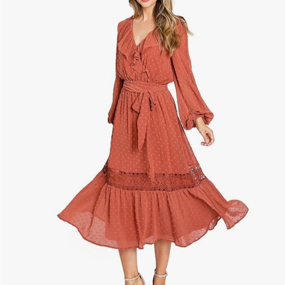Ruffled Midi Wrap Dress